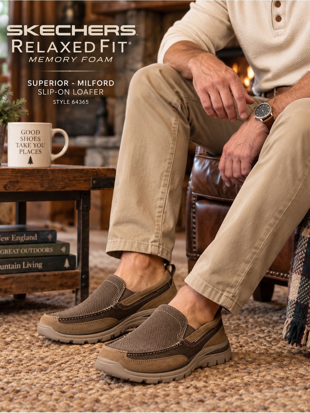 Skechers Superior Milford 64365 Men’s 10 Brown Relaxed Fit Slip On Shoes